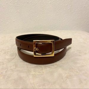 Calvin Klein Genuine Leather Dark Brown Belt with Gold Buckle Hardware Small